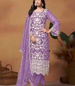Purple embroidery organza salwar kameez