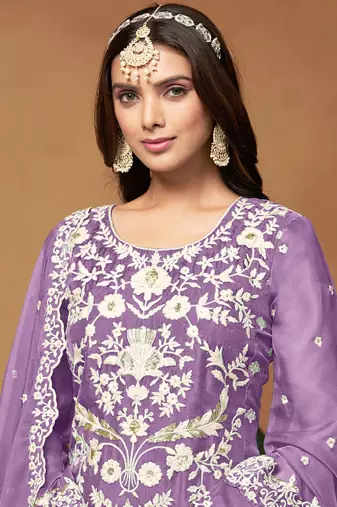 Purple embroidery organza salwar kameez