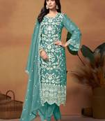 Sea green embroidery organza salwar kameez