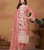 Peach embroidery organza salwar kameez