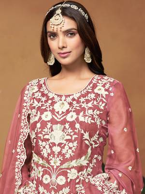 Peach embroidery organza salwar kameez 2