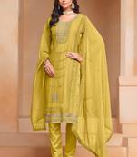 Mustard embroidery organza salwar kameez