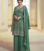 Jade green chinon embroidered sharara suit