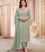 Faux georgette embroidered light green trendy salwar kameez