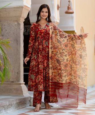 Floral Printed Anarkali and Palazzo Set with Dupatta Stitched 1