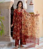 Floral Printed Anarkali and Palazzo Set with Dupatta Stitched
