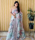 Multi Soft Linen Cotton Digital Print Sarees 