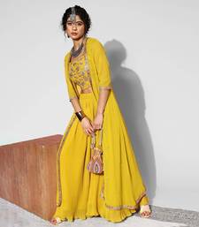 Yellow Faux Georgette Embroidered Party Wear Salwar Suits with Palazzo