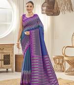 blue banarasi soft silk blend woven saree with heavy jacquard work and blouse piece