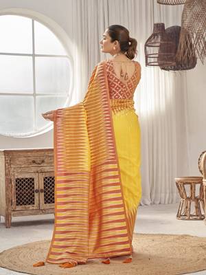 yellow banarasi soft silk blend woven saree with heavy jacquard work and blouse piece 3