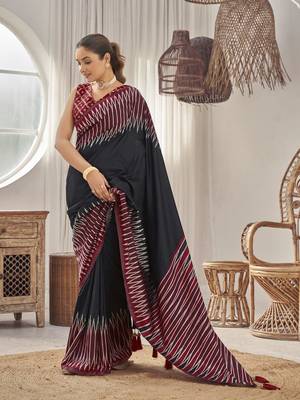 black banarasi soft silk blend woven saree with heavy jacquard work and blouse piece 1