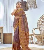 purple banarasi soft silk blend woven saree with heavy jacquard work and blouse piece