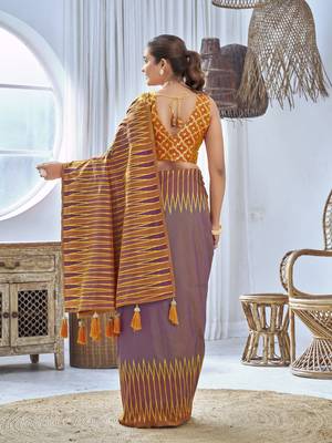 purple banarasi soft silk blend woven saree with heavy jacquard work and blouse piece 3
