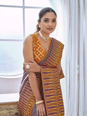 purple banarasi soft silk blend woven saree with heavy jacquard work and blouse piece 4
