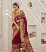 maroon banarasi soft silk blend woven saree with heavy jacquard work and blouse piece