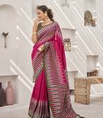 pink banarasi soft silk blend woven saree with heavy jacquard work and blouse piece