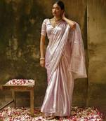 Blush Pink Handloom Tissue Saree Without Blouse