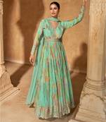 Teal embroidered chinon anarkali suit