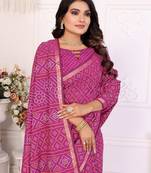 Rani Pink Patola And Bandhej Pattern Soft Cotton Light Weight Saree 