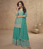 Sky blue chinon embroidered Palazzo suit
