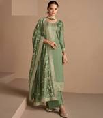 Olive green blend embroidery semi stitched suits