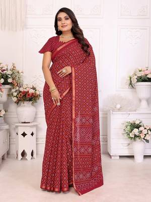 Dark Maroon Patola And Bandhej Pattern Soft Cotton Light Weight Saree  2