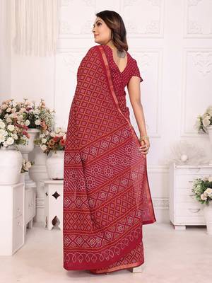 Dark Maroon Patola And Bandhej Pattern Soft Cotton Light Weight Saree  3