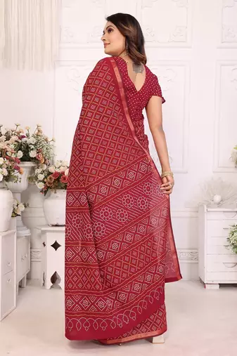 Dark Maroon Patola And Bandhej Pattern Soft Cotton Light Weight Saree 