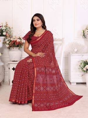 Dark Maroon Patola And Bandhej Pattern Soft Cotton Light Weight Saree  4
