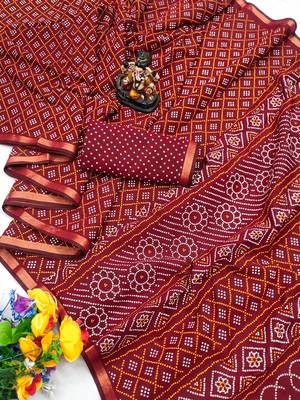 Dark Maroon Patola And Bandhej Pattern Soft Cotton Light Weight Saree  5
