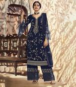 Blue georgette sequince embroidered work festival long straight salwar suit dupatta semi stitched