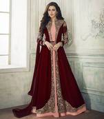 Maroon Embroidered Georgette Salwar With Dupatta Semi Stitched
