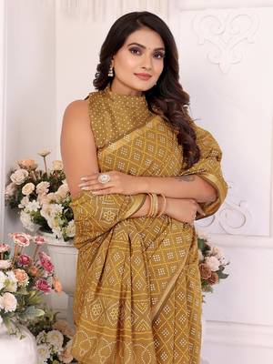 Mustard Patola And Bandhej Pattern Soft Cotton Light Weight Saree  1