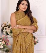 Mustard Patola And Bandhej Pattern Soft Cotton Light Weight Saree 