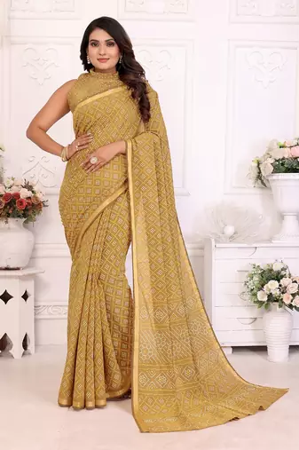 Mustard Patola And Bandhej Pattern Soft Cotton Light Weight Saree 