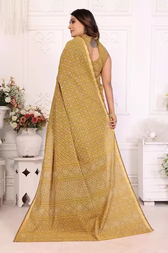 Mustard Patola And Bandhej Pattern Soft Cotton Light Weight Saree 
