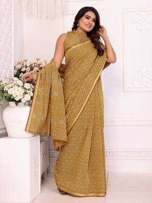 Mustard Patola And Bandhej Pattern Soft Cotton Light Weight Saree  4