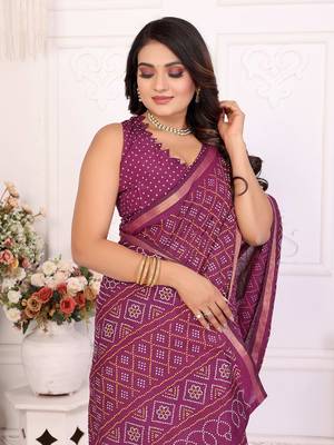 Purple Patola And Bandhej Pattern Soft Cotton Light Weight Saree  1