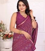 Purple Patola And Bandhej Pattern Soft Cotton Light Weight Saree 