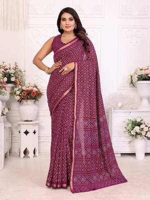 Purple Patola And Bandhej Pattern Soft Cotton Light Weight Saree  2