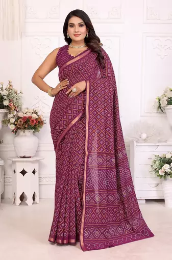 Purple Patola And Bandhej Pattern Soft Cotton Light Weight Saree 