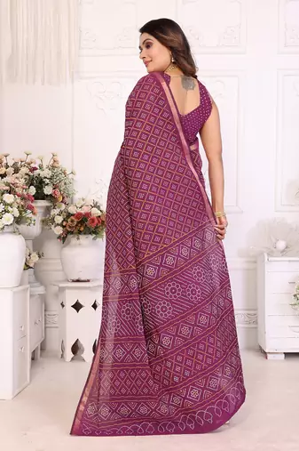 Purple Patola And Bandhej Pattern Soft Cotton Light Weight Saree 