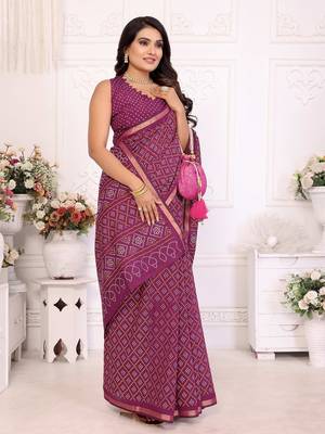 Purple Patola And Bandhej Pattern Soft Cotton Light Weight Saree  4
