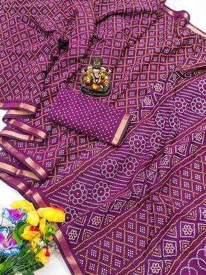 Purple Patola And Bandhej Pattern Soft Cotton Light Weight Saree  5