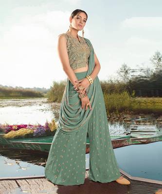 Sea Green Party Wear Palazzo Suit for Women 1