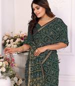 Dark Green Patola And Bandhej Pattern Soft Cotton Light Weight Saree 