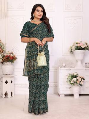 Dark Green Patola And Bandhej Pattern Soft Cotton Light Weight Saree  4