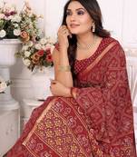 Maroon Patola And Bandhej Pattern Soft Cotton Light Weight Saree 