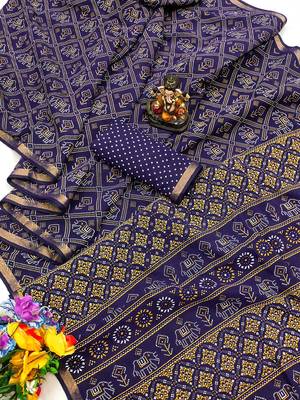 Blue Patola And Bandhej Pattern Soft Cotton Light Weight Saree  5