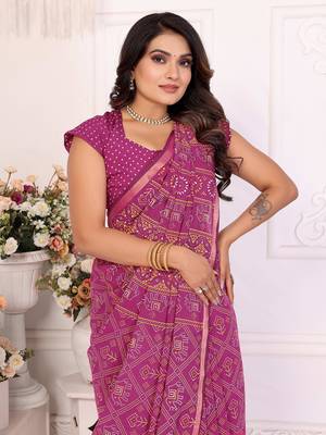 Rani Pink Patola And Bandhej Pattern Soft Cotton Light Weight Saree  1